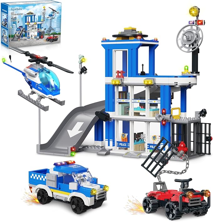 City Police Station Building Sets 601PCS City Police Sets Toy with Police Car Gangster Car Helicopter Police Building Block Toys Gifts for Kids Boys Ages 6-12