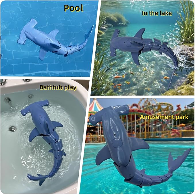 Summer Pool and Beach Remote Control Shark Boat Bath Toys RC Submarine Robo Shark Model Realistic Wiggle-Tail Electric Fish Hammerhead and Dusky Sharks Kids Gift Pool Toy for Ages 6–12 (Blue)
