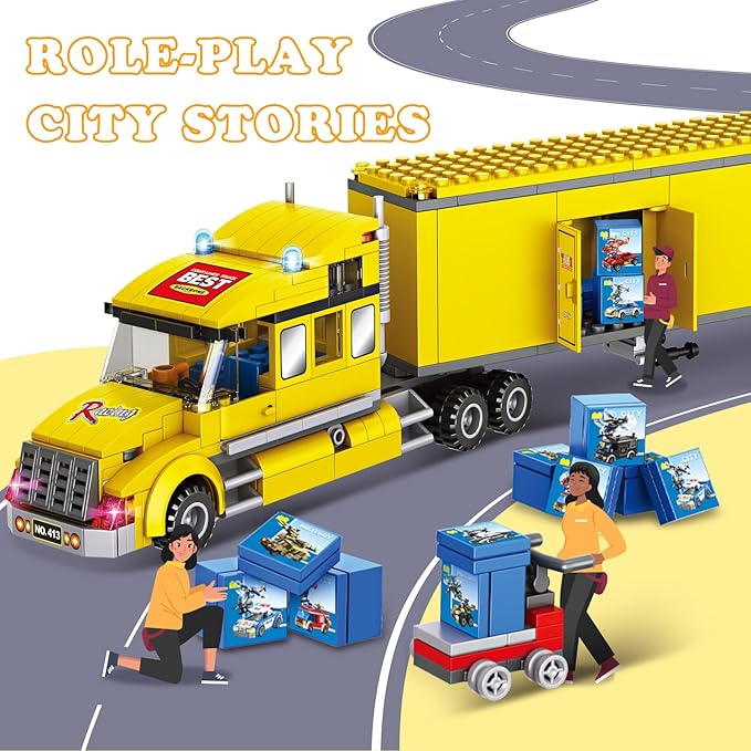 City Delivery Truck Building Blocks Set for Kids 6+ 342PCS Compatible with Lego Semi Truck Model with Detachable Cab&ampOpenable Cargo Construction Brick Toy STEM Educational Gift for 6+ Boys Girls