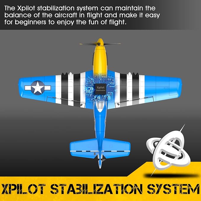4-Channel Remote Control AircraftP51 Mustang 4-CH RC PlaneReady to Fly RC Plane for Adult with X-Pilot Stabilization System One Key Aerobatics 2.4GHz 6-Axis Gyro