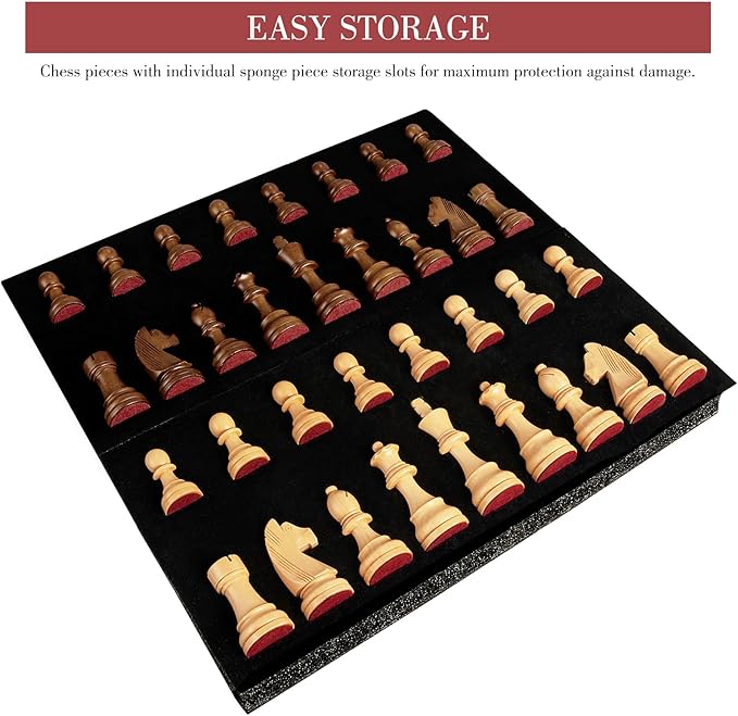Wooden Chess Pieces Only-Heavy Weighted Tournament Chessmen with 2 Extra Queens-King Height 3.8 inch-Replacement of Missing Pieces-Exquisite Packaging