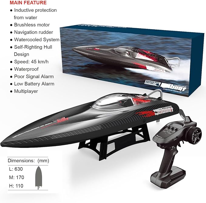 25inch UDI022 Large Remote Control Boat for Adults Experts 14y+ Alloy Tail Kits RC Brushless Watercraft 50km/h 31mph 3S/4S Battery &amp LED 4WD Full-Functions RC Sail