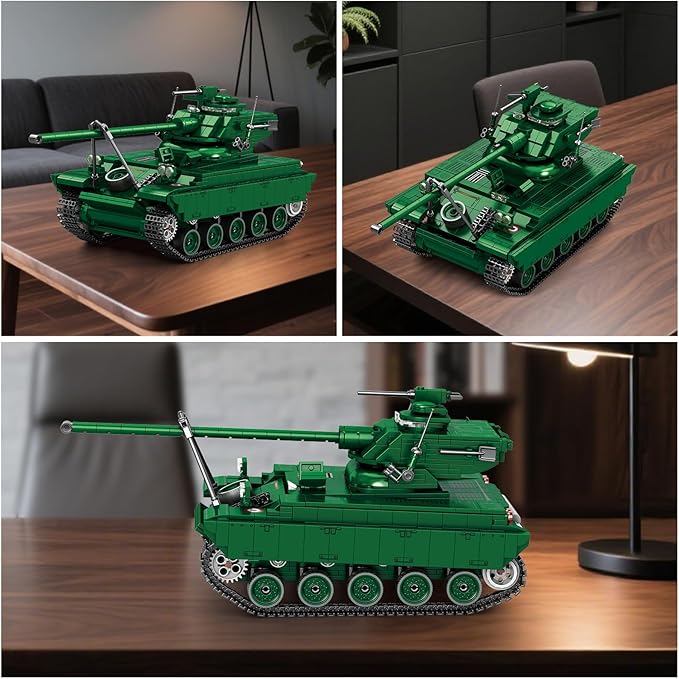 Reobrix AMX-13 Light Tank Building Set 1:28 Scale Military French Tank Model Toy Set for Military Fans 1037 PCS Collectible Building Block Kit Ideal Gift for Adults Boys Age 14+