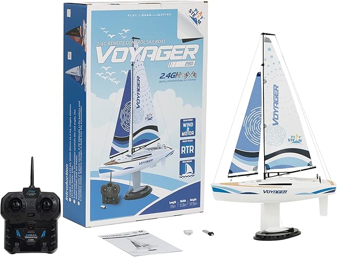 Voyager 280 2.4GHz RC Motor Powered Sailboat in Blue - 17.5 Tall