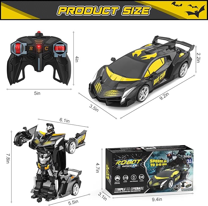 BLUEJAY Transform Rc Cars for Boys 4-7 8-12 2.4Ghz Remote Control Car 1:18 Scale Transforming Robot One-Button Deformation 360° Rotation Car Toy Gifts for Boys 3-5