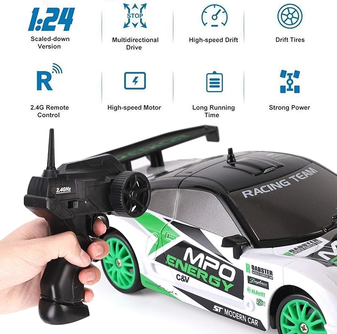 Liberty Imports RC Drift Car 1/24 2.4GHz 4WD Remote Control Sport Racing On-Road Vehicle with LED Light Batteries and Drift Tires (Style 2)
