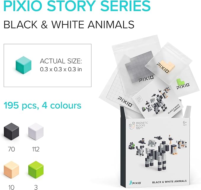 PIXIO Mini Magnetic Blocks &amp Magnetic Cubes for Kids – Tiny Magnets for Crafts STEM Building Set Sensory Learning Toys Creative Construction Kit with Animal Figures Ages 6+