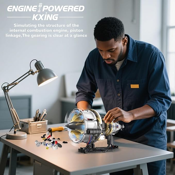 BrixVibe Aircraft Engine Building Set That Works Mini Turbojet Model Kit Technic with APP Control Light &amp Motor Collectible Mechanical Engineering for Adults