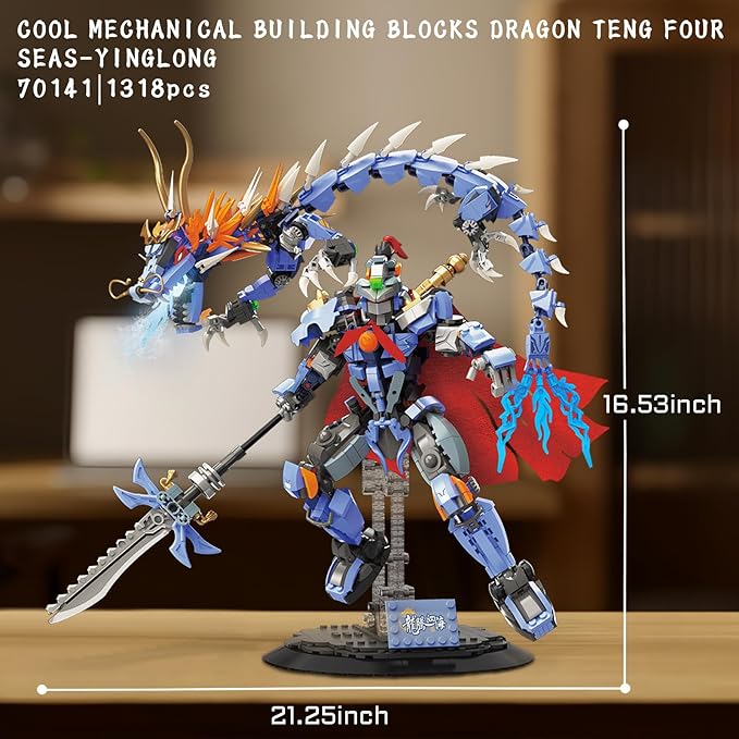 JMBricklayer Mechanical Dragon Building Set for Adults 70141 Dragon Teng Four Seas - Ying Long Building Blocks Model with Display Stand Gift Idea for Collectors Adults