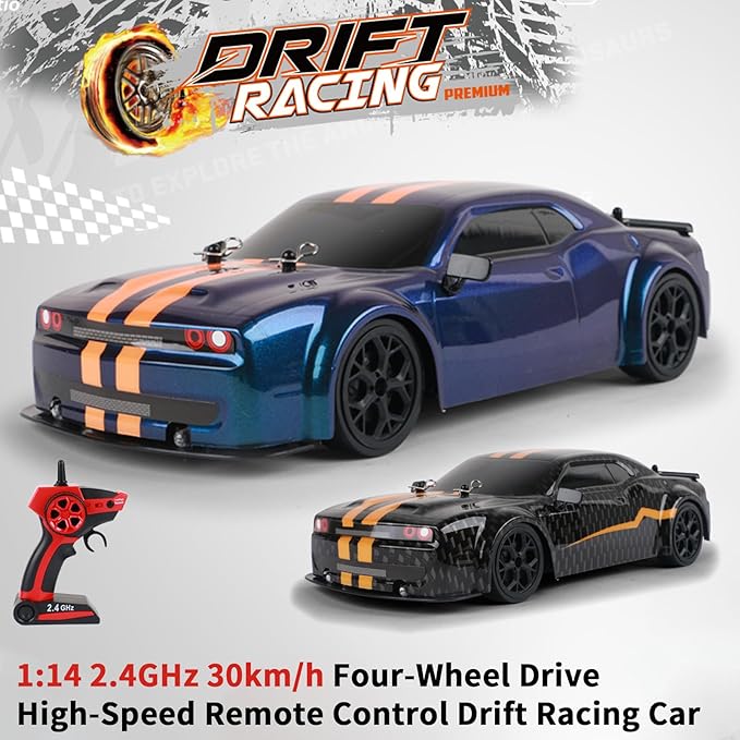 RC Drift Car 4 WD High Speed 30 KM/H Remote Control Car1:14 Scale Drifting Tires Racing Sport Toy 2.4GHz RC Racing Car with Cool Lighting for Adults Teen