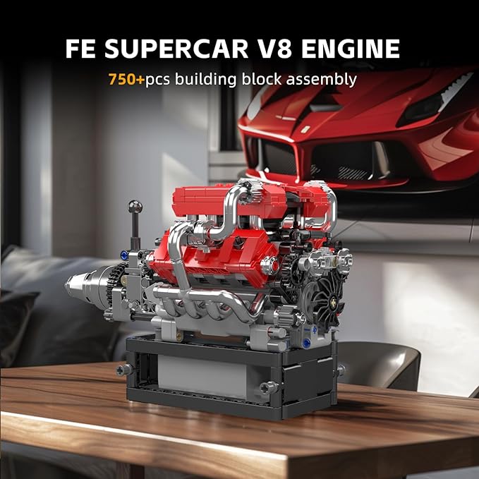 Mould King 10204 V8 Engine Model That Works - Build Your Own V8 Engine Toy 8-Cylinder Petrol Car Engine Replica Model Building Kit for Adult (750 PCS)