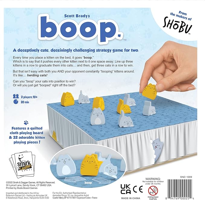 BOOP by Smirk and Dagger | Adorable 2 Player Cat and Kitten Strategy Game with 32 Wooden Pieces | Fast Tactical Puzzle Gameplay for Families Couples Kids and Adults | Ages 10+