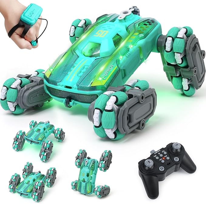 Cool 8WD RC Stunt Car for Kids Ages 6 7 8-12 13 14 Year Old - Remote &amp Gesture Hand-Controlled Toy with Lights &amp Music Rotating Drift Car for Boys 2.4Ghz