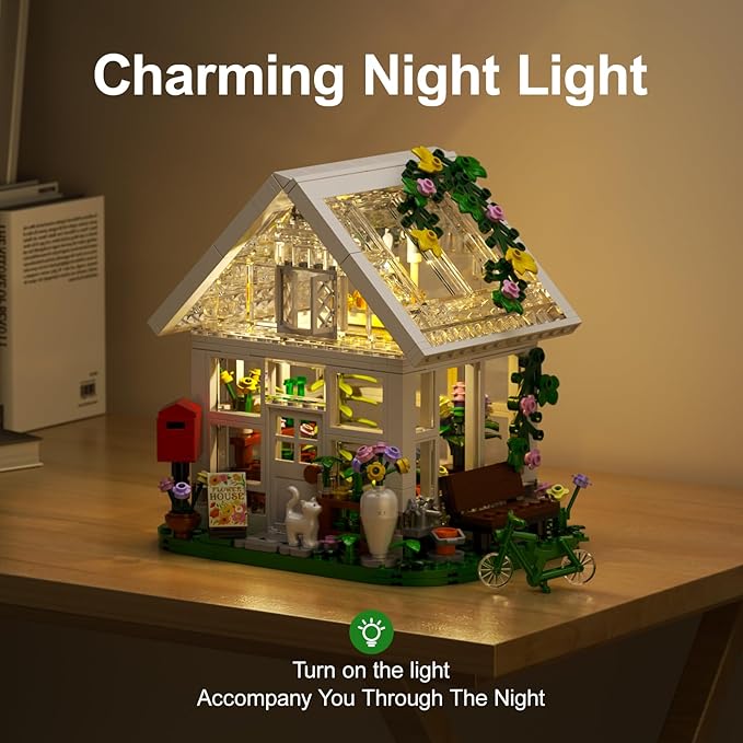 Girls Flower House Building Sets Compatible with Lego Friends Sets for Girls 8-12 Greenhouse Building Toys with LED Lights Garden House Model Christmas Holiday for Friends Kids Adults (484pcs)