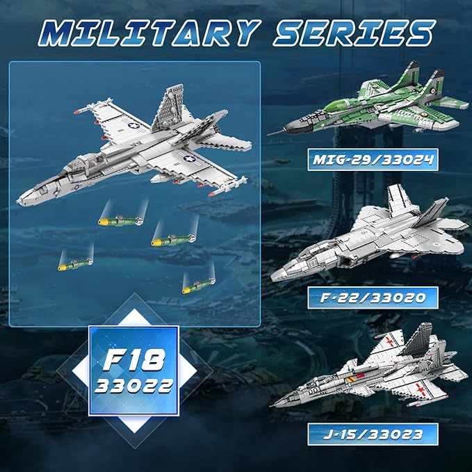 Reobrix F-18 Fighter Jet Building Sets for Adults Military Hornet Fighter Display Model 33022 Technical Military Plane Collectible Set Toys Gifts for Aviation Fans Adults (1387 PCS)
