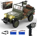 1:14 Scale Military Remote Control Car RC Crawler 2.4G 4WD Off Road Jeep RC Truck with LED Lights and Sound Effects Rock Climbing Vehicle for Adults (Green 2 Batteries)