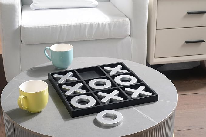 Tic Tac Toe Games Textured Silver 11.6'' Family Puzzle Table Top Games for All Ages Kids Birthday Return Gifts Coffee Table Home Decor