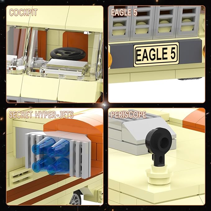 Nubee Spaceballs Eagle 5 Building Set Space Movie Car Moc Model with Cockpit Secret Hyper-Jets Periscope Barf's Room Birthday Gift for Fans Teens Kids 8+ (667Pcs)