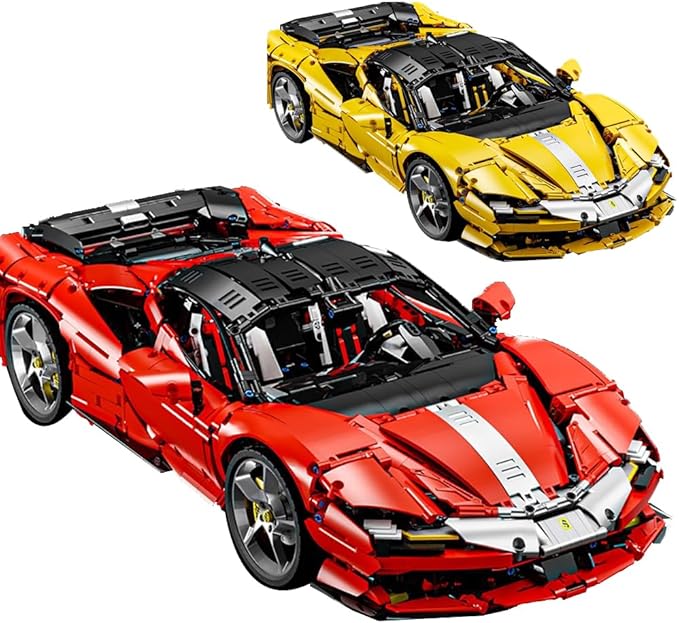 SF90 Super Sport car Building Block Set 1:8 Scale Super Race Car Model KitCollectible Motorsport MOC Car Toy Gift for Men Teens V8 Engine Design – Red/Yellow Color Options (4100 PCS)