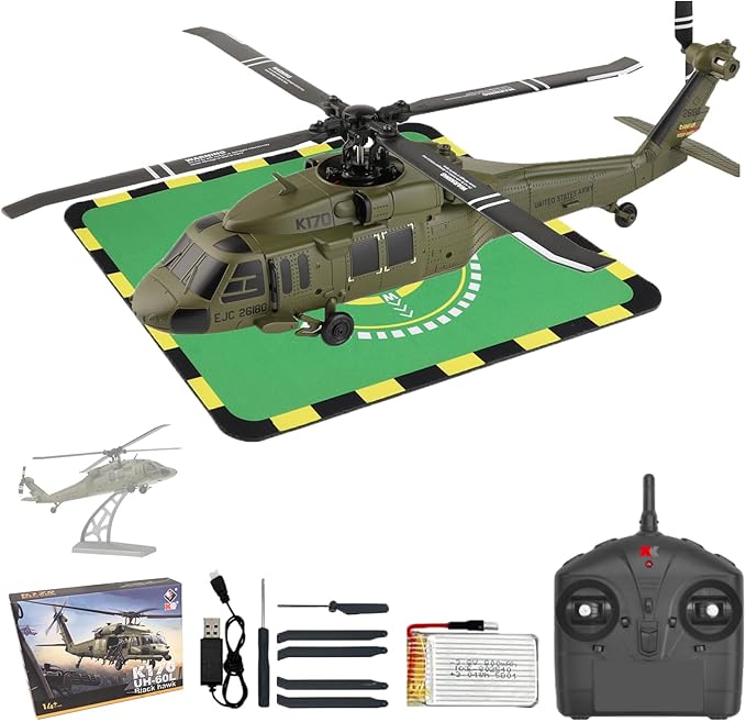 WLtoys K170 RC Helicopter 4CH 2.4GHz Fixed-Wing Aircraft RTF with 6-Axis Gyro One-Key Stunt &amp Altitude Hold Crash-Resistant Outdoor/Indoor Helicopter for Beginner Teens Adults