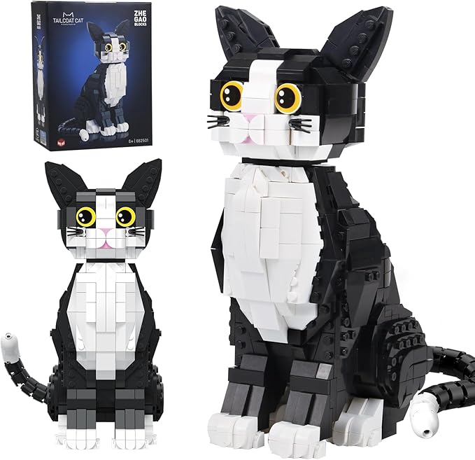801PCS Tuxedo Cat Animal Mini Building Blocks Kit not Compatible with Lego Cats SizeIdeas DIY 3D Animals Craft Home Decor CollectionUnique Display Gift Toy for 6+ Kids and Adults