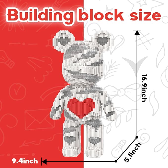 Red Heart Bear Building Blocks (5300 PCS) Creative Animal Brick Set for Kids &amp Adults Micro Building Blocks Teddy Blocks Children Toys for Christmas Halloween Anniversary