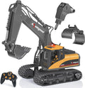 kolegend 3 in 1 Remote Control Excavator Toy 1/14 Scale RC Excavator 15 Channel Upgrade Full Functional Construction Vehicles with Tools Metal Breaker and Electric Gripper(Yellow/Black)