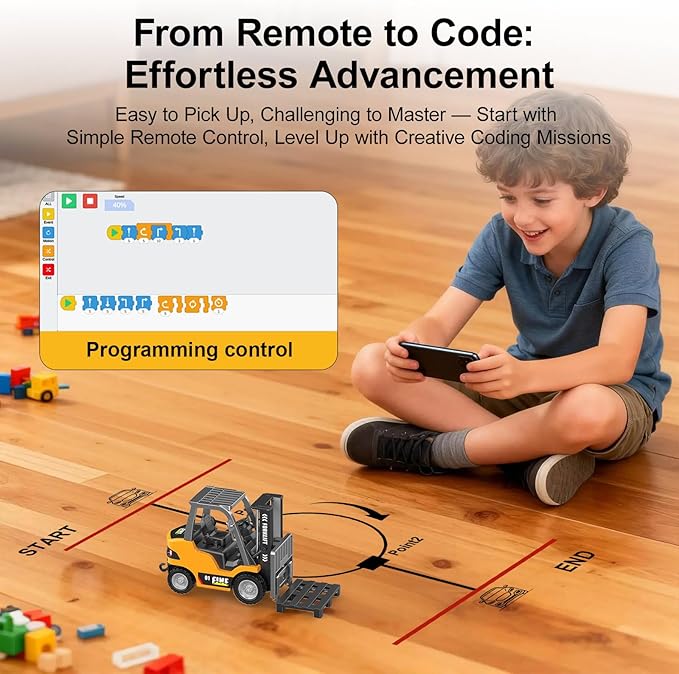 mini RC Forklift Toy - 1:64 Alloy Remote Control Crane with Liftable ForksSTEM Educational Construction Vehicle for Kids Age 6-12Christmas Birthday Gift(mini Forklift)