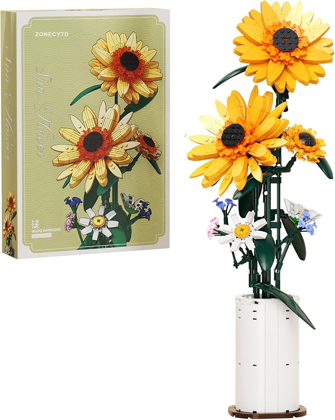 Sunflower Building Blocks Sets Flower Bouquet with Vase for Adults Teens Flower Garden Building Toys for Girls Boys Home Decor - 821Pcs