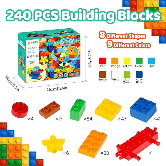 240 Piece Large Building Blocks for Toddlers 3 and up Classic Building Bricks Set for Kids of All Ages Compatible with Duplos and Most Brands