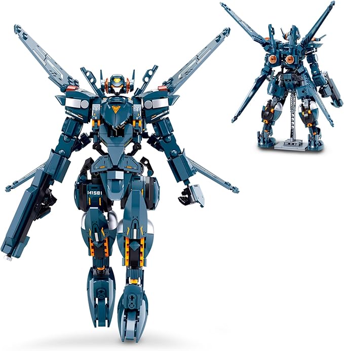 Mech Robot Transforming Building Blocks Set for Adults Blue City Protector Mecha Model Action Figures Cool Creative Robots STEM Toys Gift for Teens Boys 569 Pieces