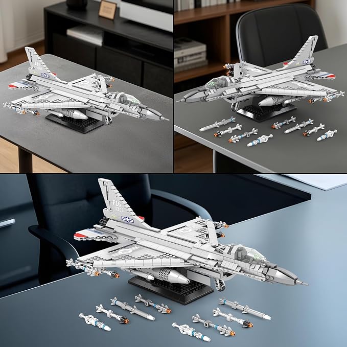 Reobrix F-16 Fighter Jet Building SetsMilitary Fighter Display ModelAir Force Building Block Set 33027Fighting Falcon Airplane Army Construction SetToys Gifts for Military Fans and Kid 14+1377PCS