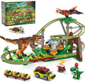 HOGOKIDS Dinosaur Roller Coaster Building Set - 1222 PCS Roller Coaster Building Toy with 4 Dinosaur Off-Road Vehicle Food Cart Dinosaur Models Playset Gifts for Adults Girls Boys Ages 8-12 Years