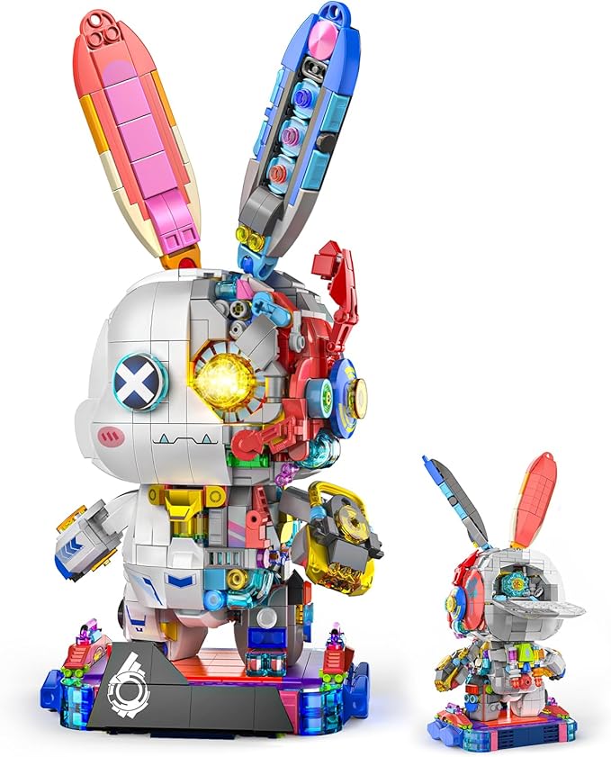 Mechanical Bunny Rabbit Building Set with LED Light-Up Eyes &amp Display Stand Poseable Cyberpunk Robot Animal Building Toy Model Kit for Kids Teens Ages 8–12 Birthday STEM Gift for Boys Girls 137