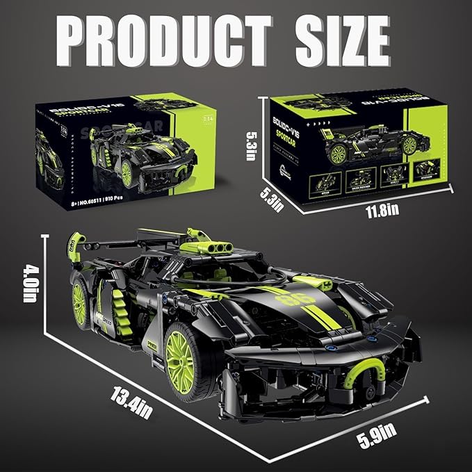 1:14 Hypercar Building Set for Adults Sport Car Building Blocks Motor Enthusiasts’ Gift Vehicle Racing Car for Boys and Girls Age 8 9 10 11 12 13 14(910PCS-Non-motorized Version)