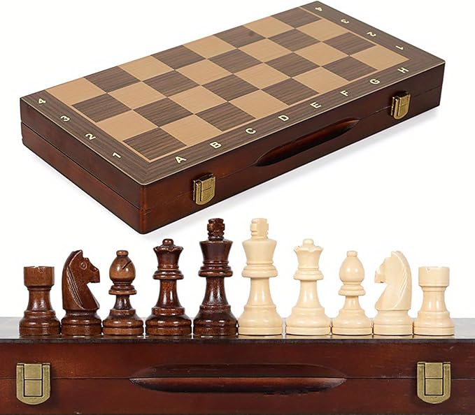 15-Inch Magnetic Wooden Chess Set with 2 Extra Queens – Handcrafted Foldable Board Game for Adults Beginners