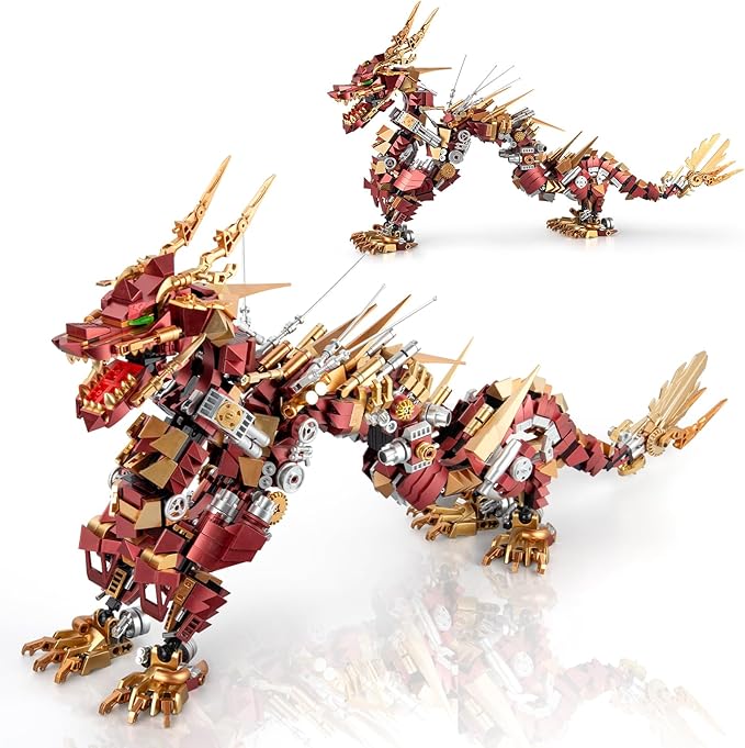 HIGH GODO Dragon Building Blocks Sets for Adults Red Mechanical Dragon Animal Building Model Collectible Display Toys Cool Toys Gifts for Fans Teens 14+ (1596 Pieces)