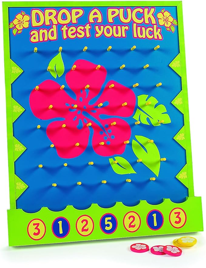 Fun Express Plinko Board Game Large 16x20 Tabletop Prize Drop Disc Game - Premium Wood Carnival Games for Kids Adults Parties | Luau Circus Fair School Events | Complete 8-Piece Set with Discs
