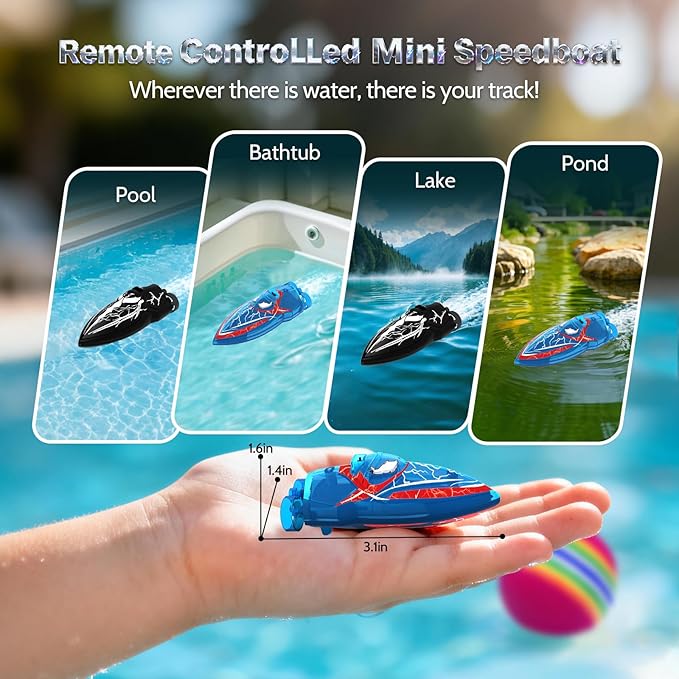 2-Pack Mini RC Boats with Floating Ball – 2.4GHz Remote Control Boats for Pools &amp Lakes 2 Speeds Auto Flip Waterproof Low Battery Alert for Kids &amp Adults