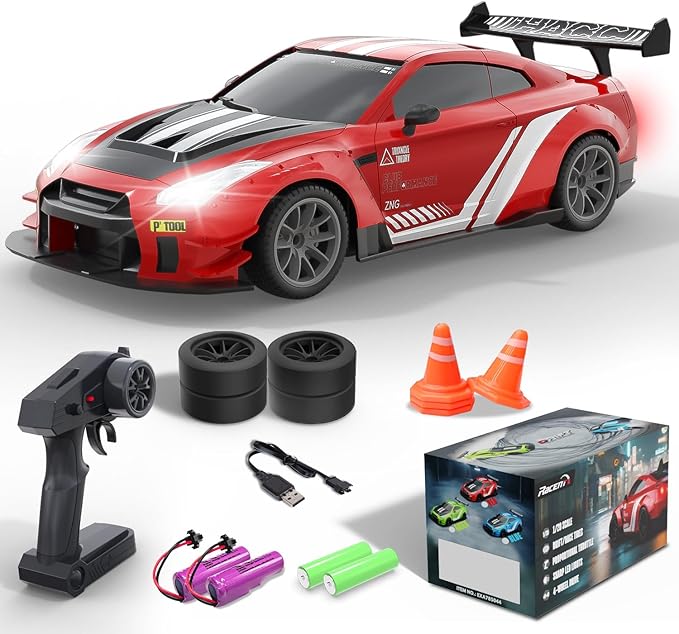 RACENT RC Drift Car 1:20 Scale Remote Control Car with LED Lights 2.4GHz 20KM/H 4WD High Speed RC Vehicle Racing &amp Drifting Tires Two Batteries Toy Idea Gift for Adults Boys Girls and Kids (R