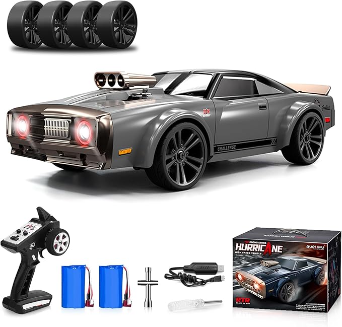 1/16 Fast RC Cars for Adults RC Drift Car 38KM/H High-Speed 4WD Full Proportional Control 6 LED Light Modes 2 Rechargeable Batteries RTR Drifting for Adults Gift for Boys Kids and Girls
