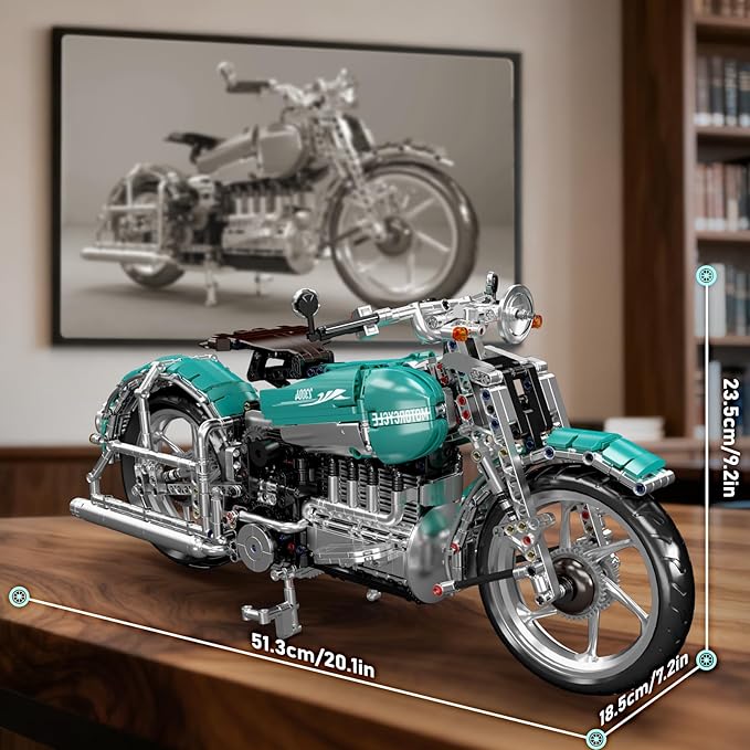 Mould King 23004 American Cruiser Motorcycle Building Set MOC Classic Motorbike Model Kit for Display Collectible Gift for Adult Teen(1971 Pcs)