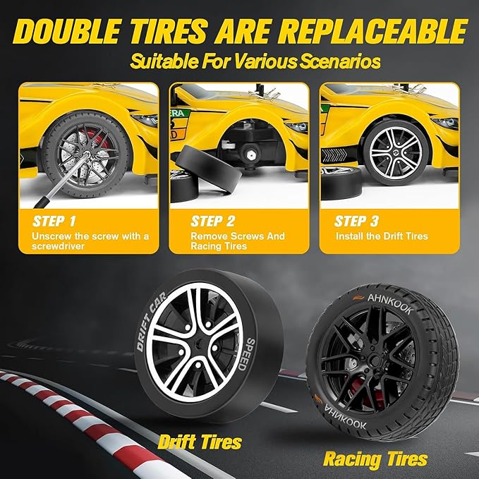 RC Drift Car 1:16 Scale Drifting Cars2.4GHz 4WD RC Race Car 40km/h High-Speed Remote Control Drift Cars Vehicle Racing Sport Toy Easter Basket Stuffers Gift for Boys Girls Kids(Yellow)