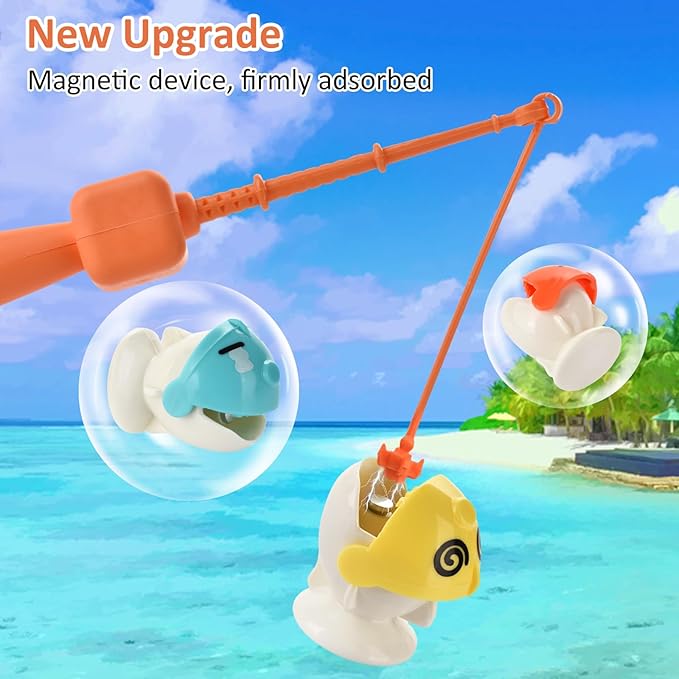 Magnetic Fishing Game Set - 21 Fish and 6 Poles Rotating Toddler Board Games with Music Switch Fine Motor Skills Fishing Toys for Kids and Toddlers 3 4 5 6 7 8 and Up
