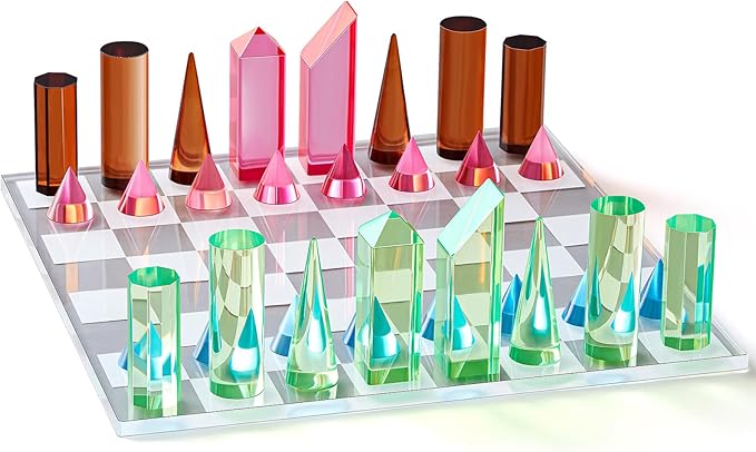 Acrylic Chess Set 11. 8 x 11. 8 Inch Large Modern Acrylic Checkers Set Table Game Board for Adults