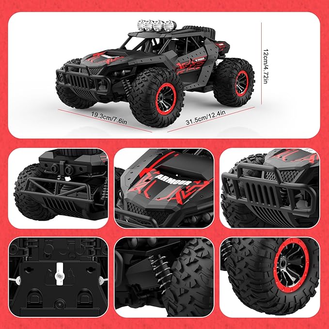 1:16 Scale Remote Control Car 2.4GHz High Speed 25 km/h Off-Road RC Car with Two Rechargeable Batteries &amp 70+ Min Playtime Remote Control Monster Truck for Kids Boys Girls and Adults