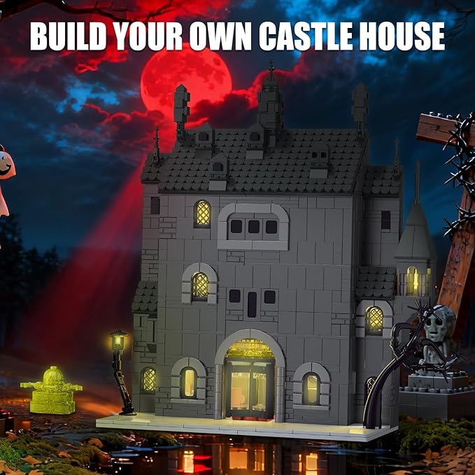 Haunted House Building Set with Lights Halloween Mansion Building Block Toy Compatible with Lego Adults Idea for Boys Girls Movie Fan Age 14+ (1686 PCS)