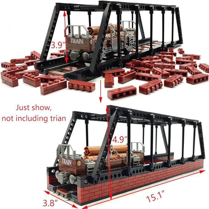 Classic Train Building Bridge City Passenger Express Train Tracks Toys Accessories Railroad Construction Building Block Compatible with Major Brand (Black Bridge)
