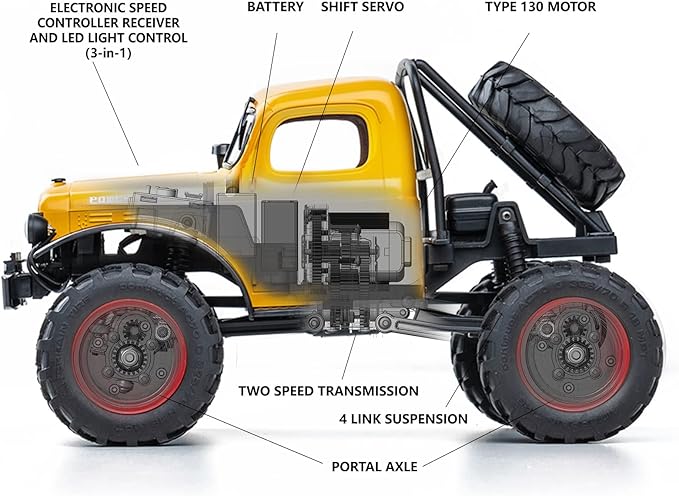 BEEZRC FMS RC Crwaler 1/24 Scale FCX24 Power Wagon RTR V2 4WD 2.4GHz 3CH Offroad RC Car Model Vehicle Hobby Grade Remote Control Car(Yellow)