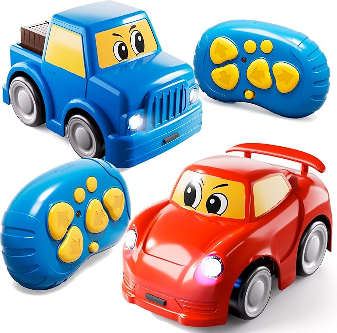 Remote Control Car for Toddlers 1-3 2-4 3-5 2 Pack Cartoon 2.4 GHz RC Cars for Kids Electric Hobby RC Car Toys Christmas Birthday Gifts Toys for Kids Boys Girls 2 3 4 5 6 Years Old